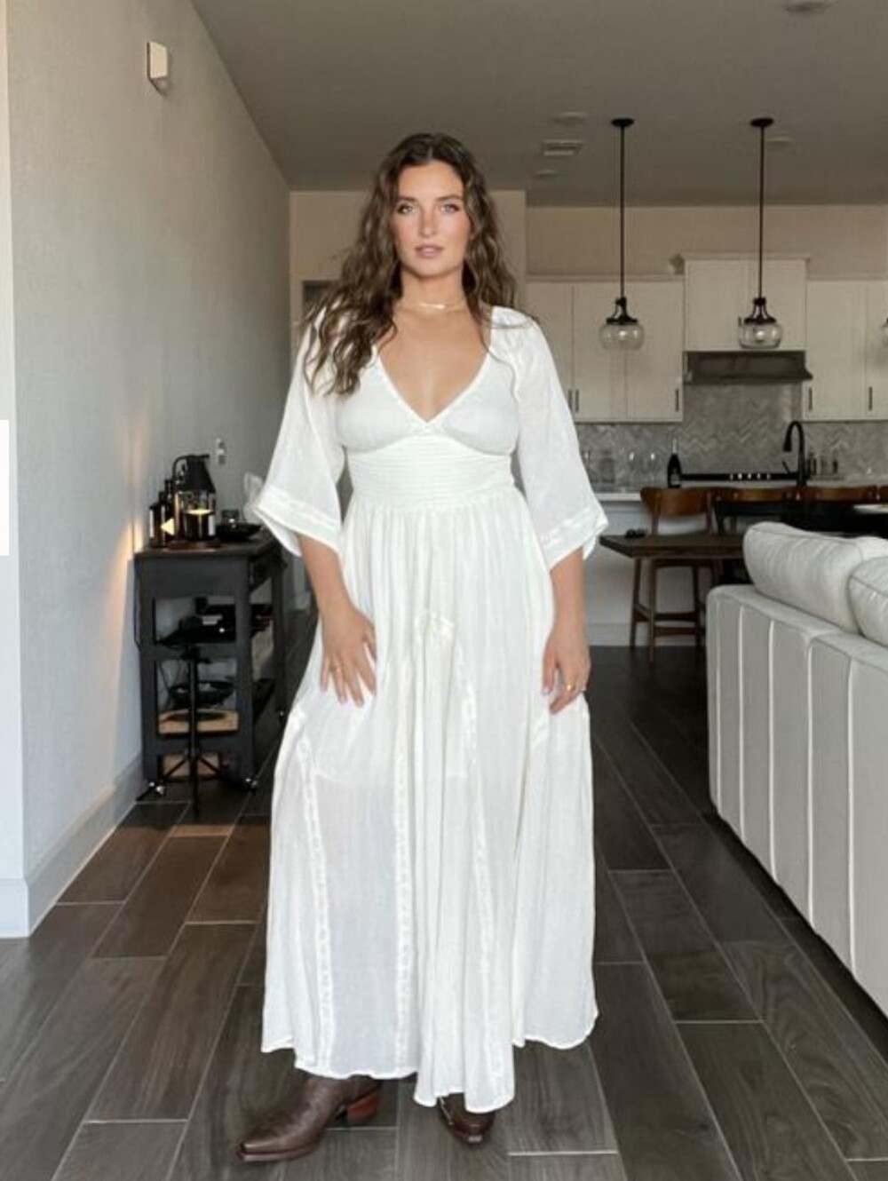 Free People White Boho Maxi Dress with Smocked Waist - Picture 9 of 13